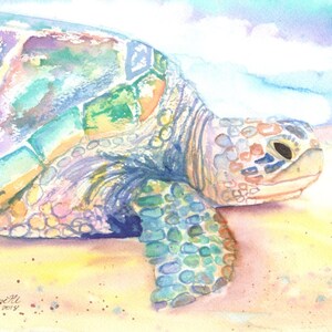 Sea Turtle Art Print,  Kauai Art, Turtle Painting, Hawaiian Honu Paintings, Childrens Wall Art, Ocean Sea Decor, Animal Prints, Beach Art