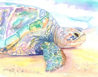Sea Turtle Art Print,  Kauai Art, Turtle Painting, Hawaiian Honu Paintings, Childrens Wall Art, Ocean Sea Decor, Animal Prints, Beach Art