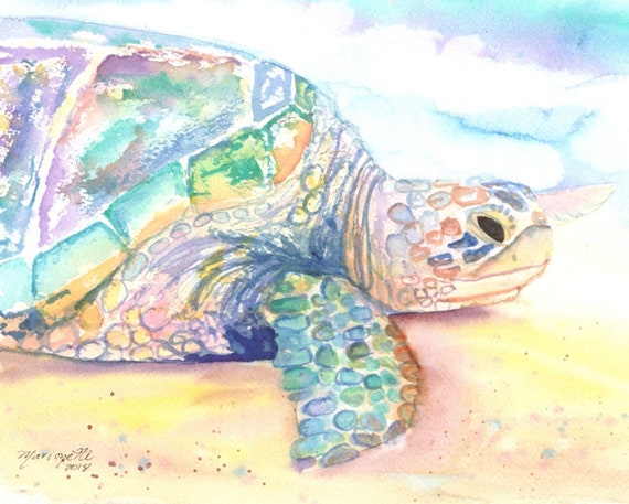 Sea Turtle Art Print,  Kauai Art, Turtle Painting, Hawaiian Honu Paintings, Childrens Wall Art, Ocean Sea Decor, Animal Prints, Beach Art