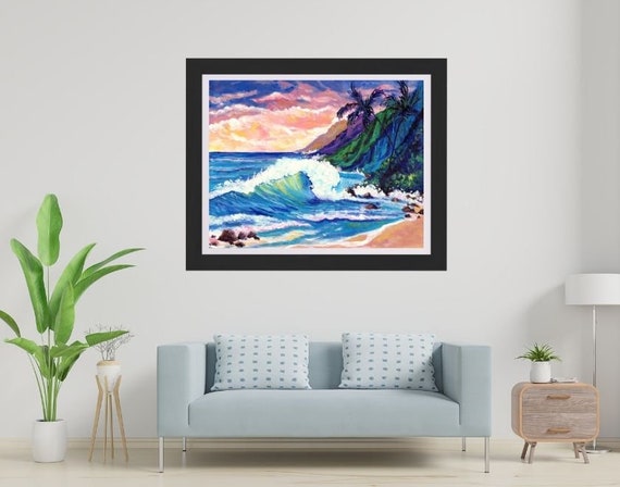 Na Pali Fantasy, Large Art Print, 16x20 18x24 24x30, Hawaiian Art, Kauai Decor, Hawaii Prints, Tropical Sunset, Kauai Seascape, Beach Art