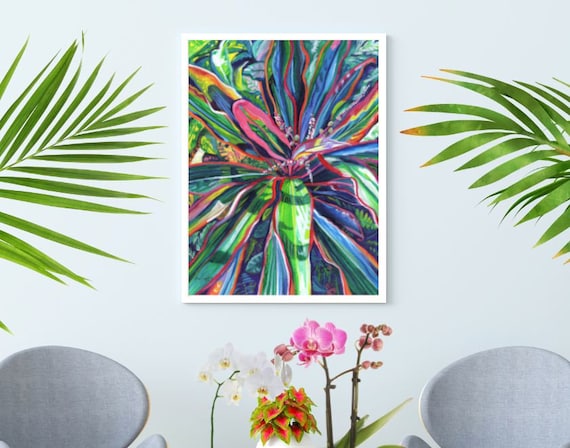 Colorful Ti Leaf, Large Art Print, Hawaiian Art, Kauai Decor, Hawaii Print, Ti Leaves, Tropical Plant, 16x20 18x24 24x30