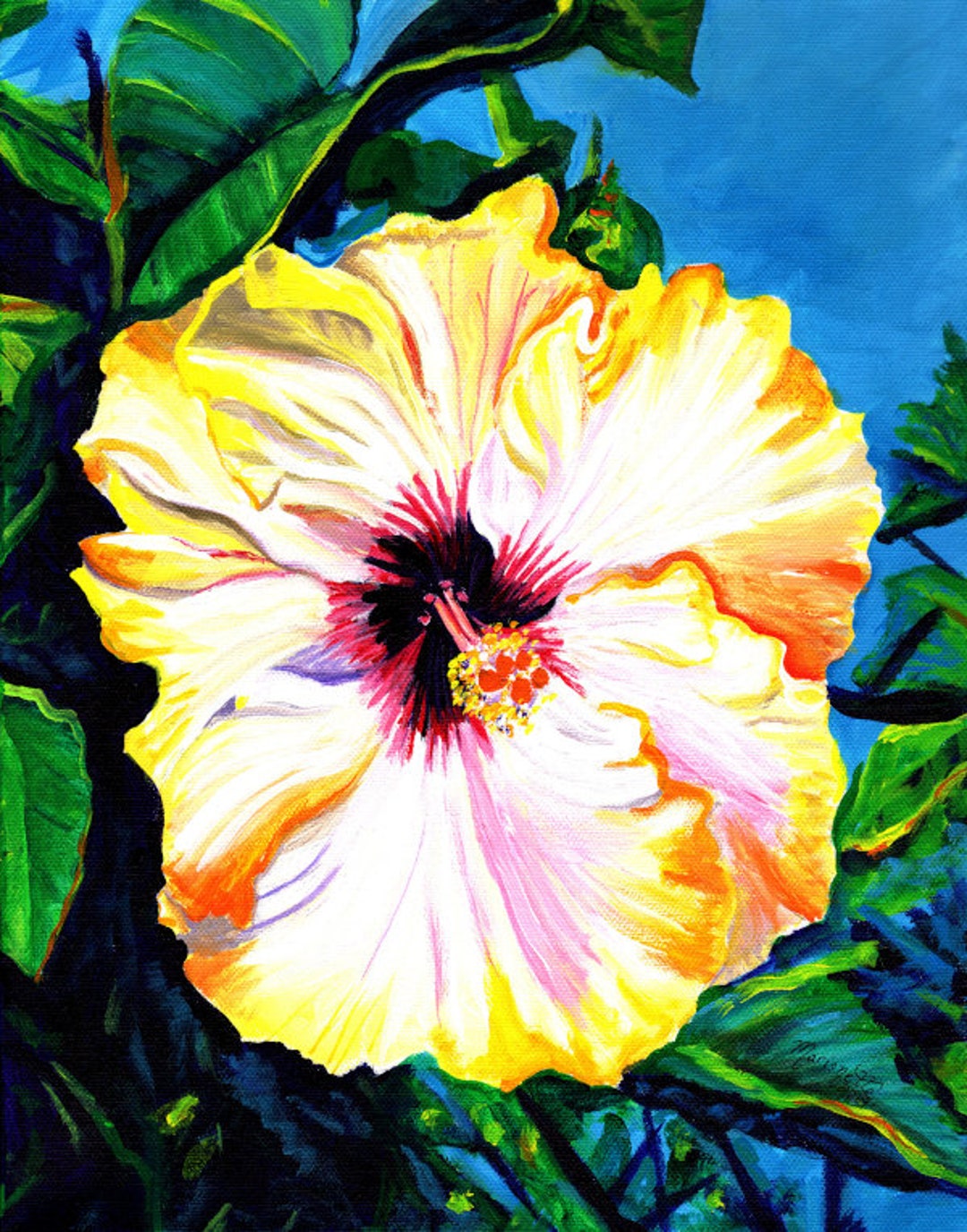 Yellow Hibiscus Art Print, Hibiscus Flower, Hibiscus plant, hawaiian