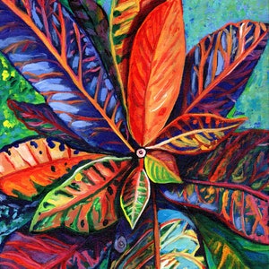 Rainbow Croton Print, Croton Garden Art, Tropical Plant Painting, Colorful Crotons, Tropical Leaves art, Hawaii art, Kauai Oahu Maui