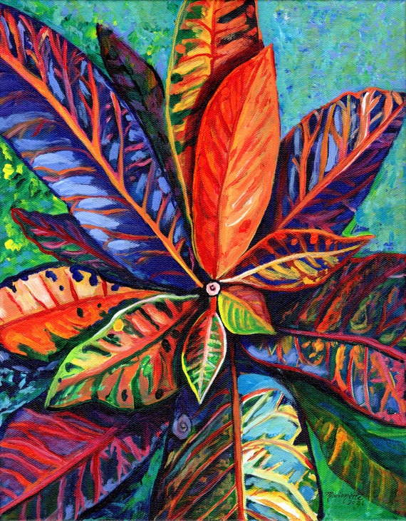 Rainbow Croton Print, Croton Garden Art, Tropical Plant Painting, Colorful Crotons, Tropical Leaves art, Hawaii art, Kauai Oahu Maui