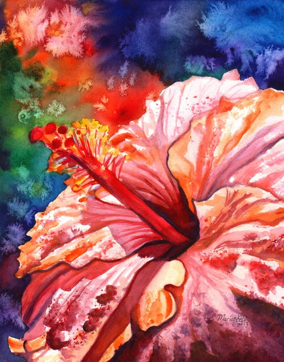 hibiscus art prints, hibiscus print, hawaiian art,  pink hibiscus, hibiscus paintings, kauai maui oahu,  hawaiiana, tropical flowers
