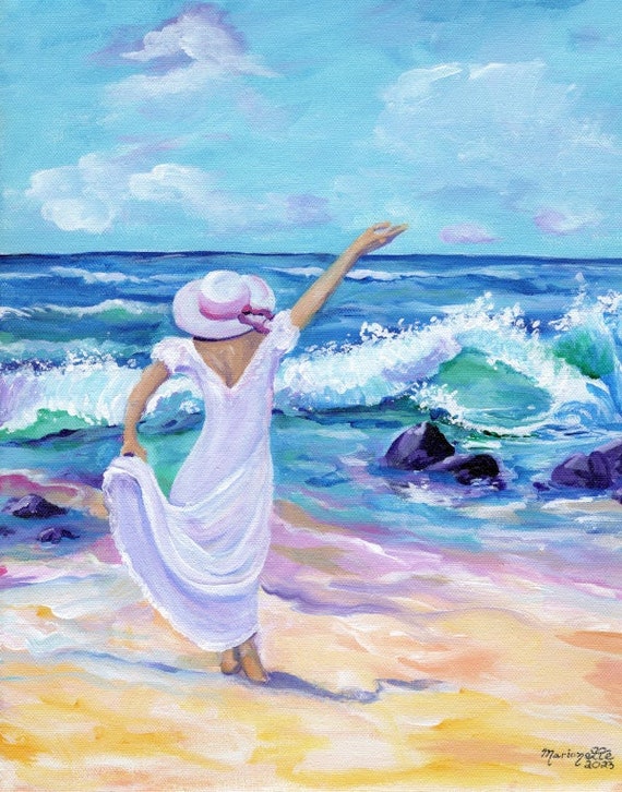Joyful Woman at a Hawaiian Beach Art Print
