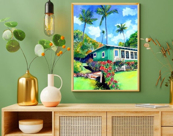 Large Art Print, Plantation Cottage, 16x20 18x24 24x30, Hawaiian Art, Hawaii Prints, Green House, Hawaii Vacation, Tropical Cottage