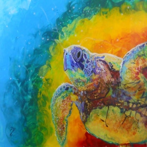 Sea Turtle Prints, Hawaiian Honu, Ocean Art, Sea Turtle, Rainbow Turtles, Kids Room Art, Turtle Painting, Hawaii art