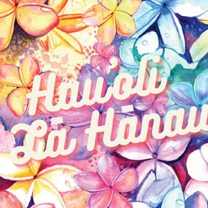Hawaii Birthday Card, Colorful Plumeria, Frangipani, Hawaiian Happy Birthday, Hauoli La Hanau, Printable, DIY Greeting Card, PDF 5x7