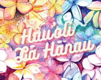 Hawaii Birthday Card, Colorful Plumeria, Frangipani, Hawaiian Happy Birthday, Hauoli La Hanau, Printable, DIY Greeting Card, PDF 5x7