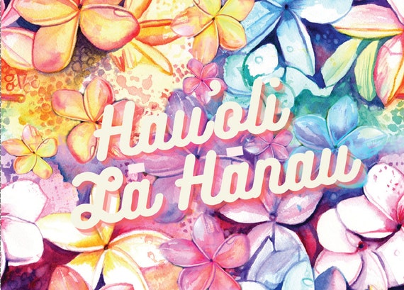 Hawaii Birthday Card, Colorful Plumeria, Frangipani, Hawaiian Happy Birthday, Hauoli La Hanau, Printable, DIY Greeting Card, PDF 5x7