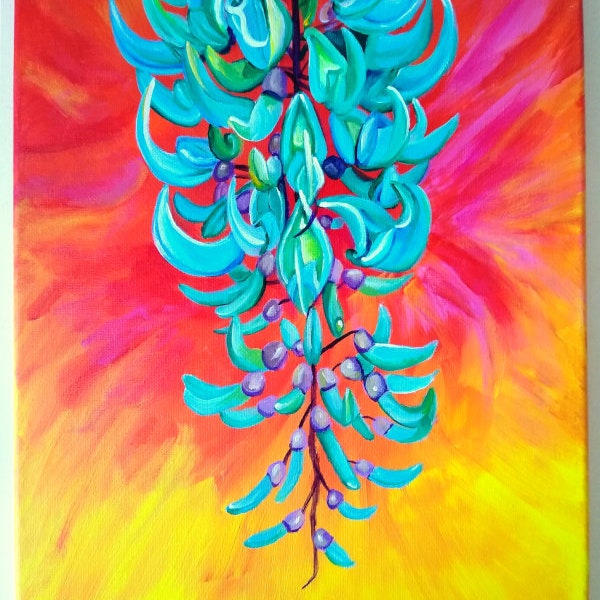 Blue Jade Vine, Original Acrylic Painting, Hawaiian Decor, Tropical Flowers, Emerald Creeper, Flor de Jade, Turquoise, Blue, Kauai Art