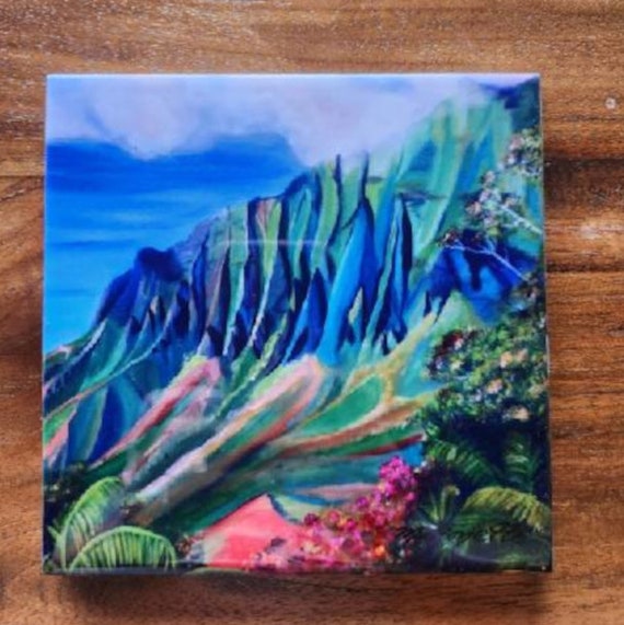 Kalalau Valley Ceramic Tile, Kauai Art by Marionette, Trivet