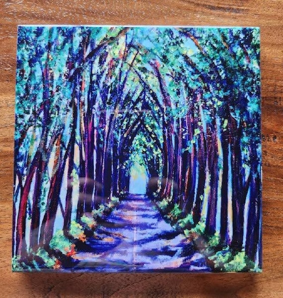 Kauai Tree Tunnel Ceramic Tile, Kauai Art by Marionette, Trivet