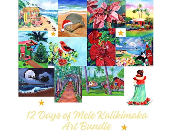 Twelve Days of Mele Kalikimaka Art Print Bundle - Hawaiian Christmas Wall Decor