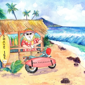 Hawaiian Christmas Card Printable, Mele Kalikimaka Christmas Card Download, Hawaii Christmas, Beach Santa, Hawaiian Santa Claus, DIY Card