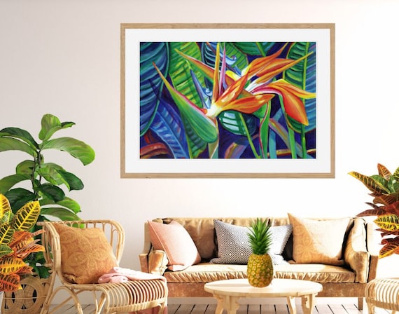 Bird of Paradise Art Print, Hawaiian Artwork, Kauai Gifts, Oahu Maui, Heliconia, Tropical Flower Plant, Travel Art, Hawaii Made