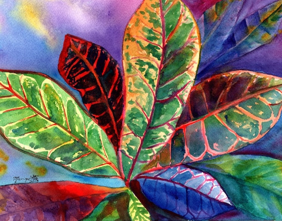 Croton Art Print, Hawaii Art, Tropical Decor, Croton Painting, Colorful Leaves, Hawaii Wall Art, Croton Plant