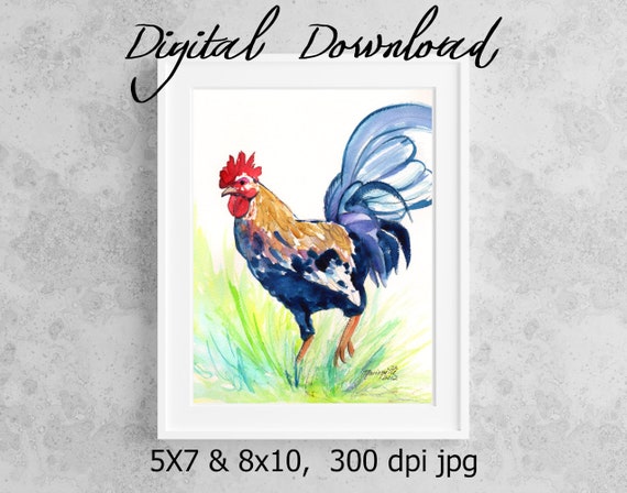 Rooster Print, Printable Wall Art, Downloadable Art, Poster Art, DIY Prints, Chicken Art,Kauai Rooster, Colorful Rooster, Print it from home