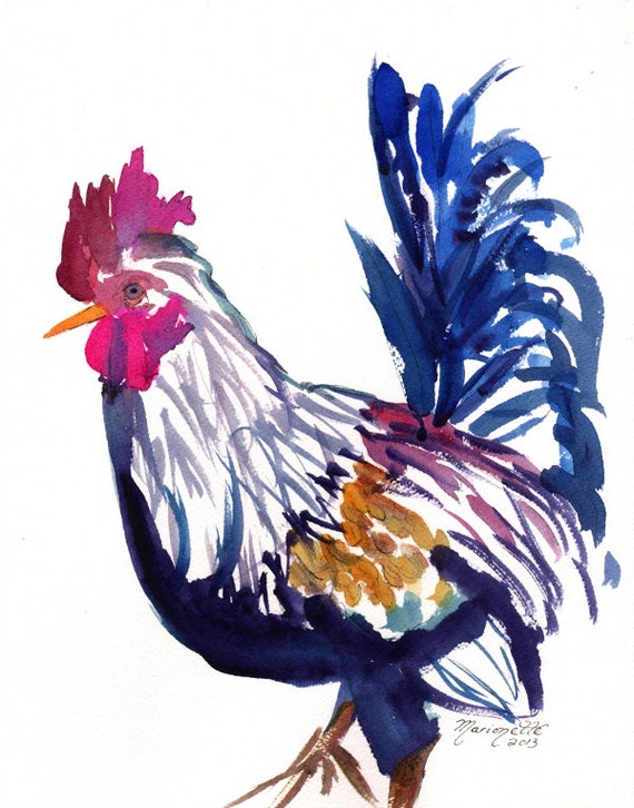 rooster art prints, chicken art prints, kauai rooster art, chicken paintings, sumi rooster art, kitchen decor