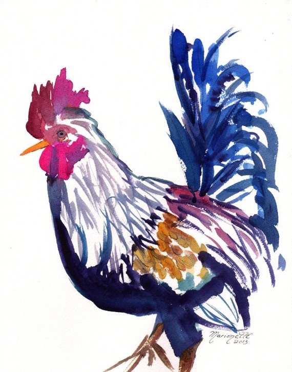 rooster art prints, chicken art prints, kauai rooster art, chicken paintings, sumi rooster art, kitchen decor