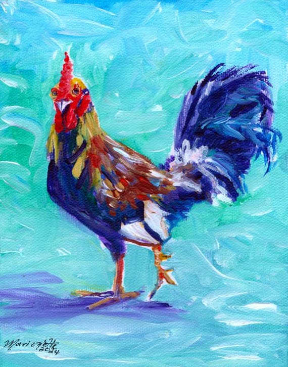 Kauai Rooster Art Print, Hawaii, Funny, Whimsical Animals