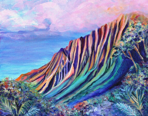 Kalalau Fantasy, Kalalau Valley Print, Hawaii Art Print, Kauai Painting, Kauai Art, Hawaii Wall Art,  Kalalau Trail, Hawaii Painting, Kokee