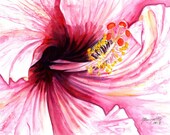 hibiscus painting pink hibiscus art hibiscus decor hawaii art hawaiiana hawaii painting hawaii wall art kauai watercolor painting flower art