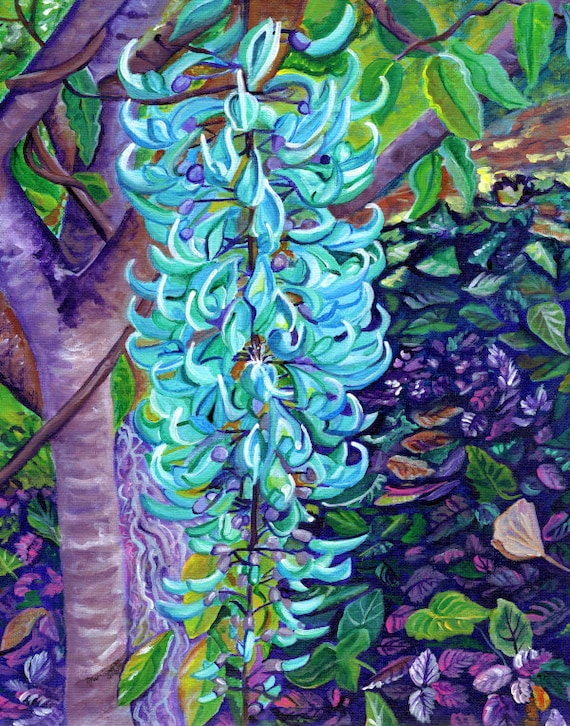 Blue Jade Art Print, blue green, turquoise, jade vine, Emerald Creeper, Flor-de-Jade, tropical decor, Kauai Hawaii