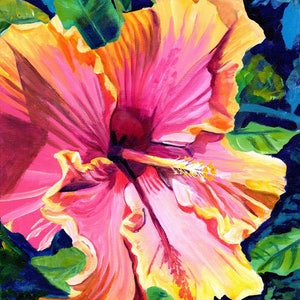 hibiscus art print,  hibiscus paintings,  hawaii art, hawaiian paintings, pink hibiscus, tropical flowers, Hawaii decor, maui art, oahu art