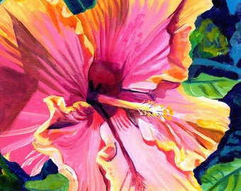 hibiscus art print,  hibiscus paintings,  hawaii art, hawaiian paintings, pink hibiscus, tropical flowers, Hawaii decor, maui art, oahu art