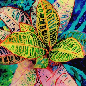 Croton Plant Wall Art, Tropical Leaves Print