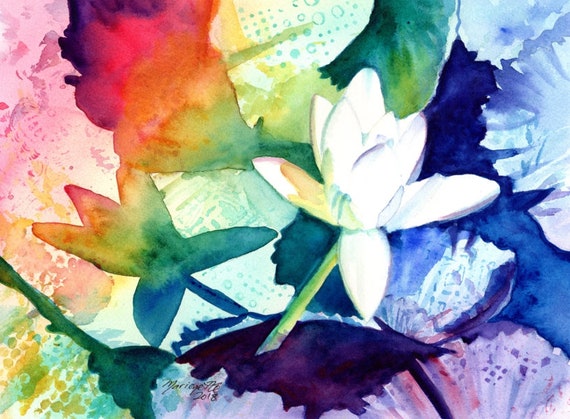 Water Lily Print, Water Lily Painting, Water Lily Wall Art, Water Lillies, Watercolor flower art, Watercolor Print, Rainbow flower