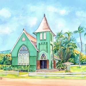 Hanalei Church, Kauai print, Hanalei Green Church, Waioli huiia church Kauai, kauai artist, hawaiian art galleries, Hawaii, kauai fine art,