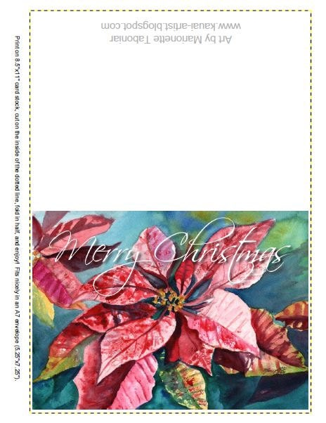 Merry Christmas Poinsettia Printable DIY Christmas card 5x7 pdf from ...