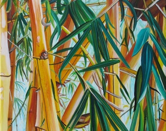 Bamboo print, Yellow Bamboo art, Oriental Bamboo, Japanese Bamboo, Bamboo painting, Bamboo Garden,