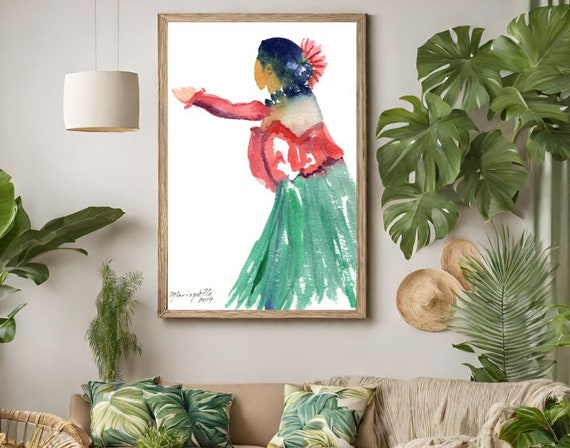 Large Art Print, Hawaiian Hula Dancer, 16x20 18x24 24x30, Hawaiian Art, Hawaii Prints, Hula Art,  Hula Girl, Merrie Monarch