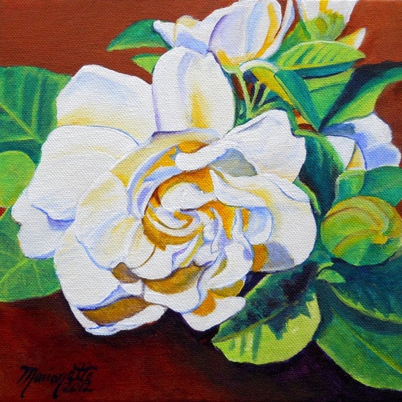 Gardenia Art Print, white flower paintings, gardenia artwork, tropical flowers, Kauai art, Hawaii art, exotic flowers