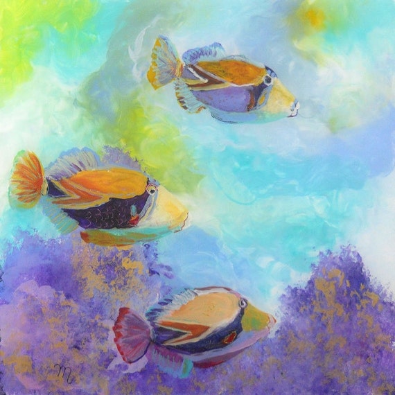 Tropical Hawaiian Fish Art - Square Art Print - Kauai Hawaii - Childrens Wall Art - Kids Tropical Fish Decor - Tropical Reef Fish Art