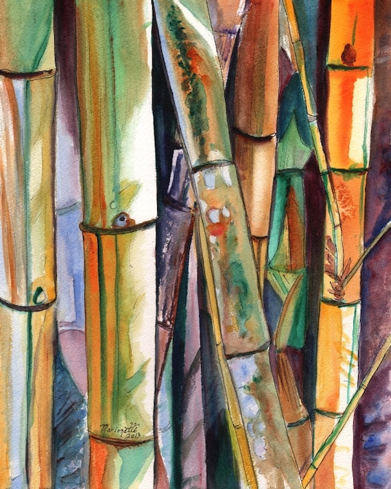 Bamboo art print, Kauai art, Hawaii art, Japanese bamboo, Oriental bamboo, Asian bamboo art, green bamboo, exotic bamboo, bamboo painting