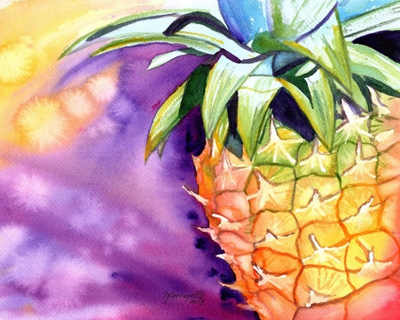 pineapple art  prints, hawaiian pineapples, hawaii decor, pineapple watercolors, hawaiian pineapple paintings, hawaii maui oahu