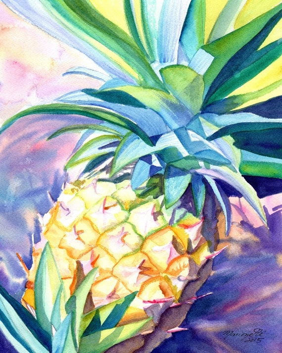 Tropical Pineapple Art Print Watercolor