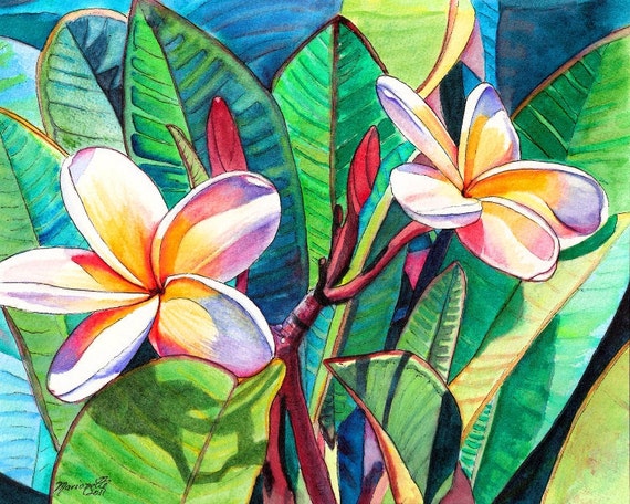 tropical flowers hawaii print kauai paintings Hawaii artwork kauai art frangipani hawaiian art plumeria prints plumeria art