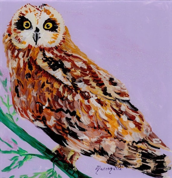 owl painting, owl print, Hawaiian pueo, pueo painting, square art print, Hawaiian owl, owl art prints, pueo art, birds of Hawaii