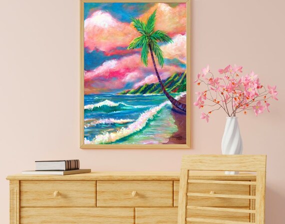 Large Art Print, Tropical Na Pali Coast of Kauai, 16x20 18x24 24x30, Hawaiian Art, Kauai Decor, Hawaii Prints, Coconut Palm Tree, Seascape