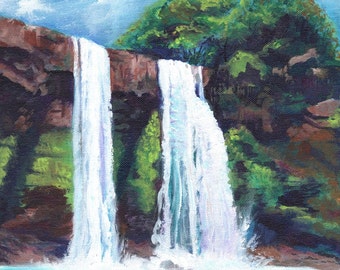 Wailua Falls Kauai  - Kauai Art Print - Kauai Waterfall Art - Hawaiian Art - Kauai Twin Falls Print - Hawaiian Landscape Decor