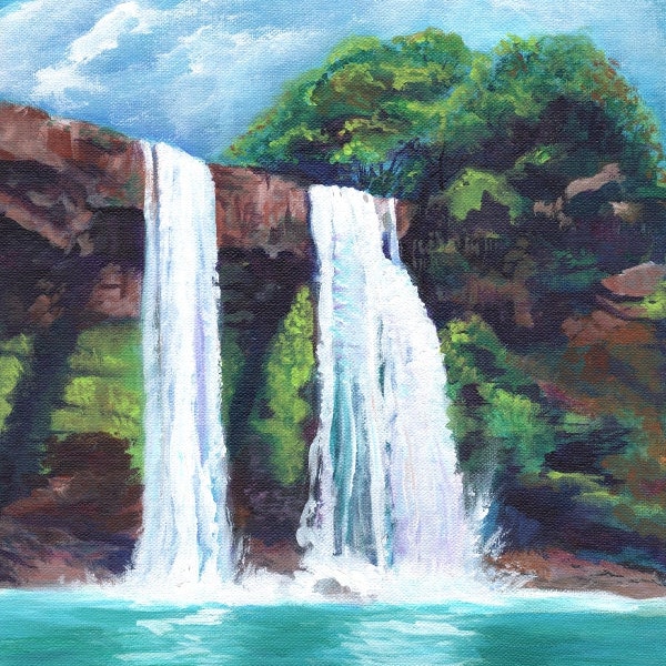 Wailua Falls Kauai  - Kauai Art Print - Kauai Waterfall Art - Hawaiian Art - Kauai Twin Falls Print - Hawaiian Landscape Decor