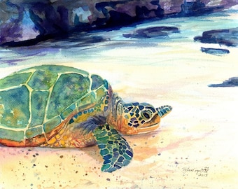 Turtle Print Kauai Art Hawaiian Paintings honu sea turtle gifts kids room decor turtle paintings green sea turtles hawaii prints