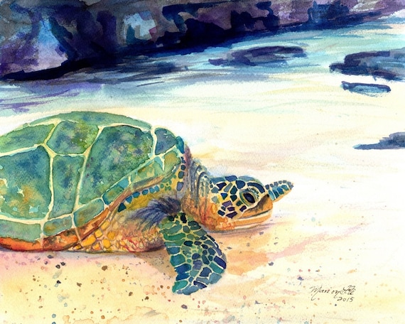 Turtle Print Kauai Art Hawaiian Paintings honu sea turtle gifts kids room decor turtle paintings green sea turtles hawaii prints