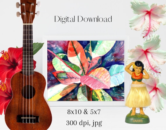 Croton Leaves Downloadable Print jpg, Hawaiian Decor, wall art, tropical, digital download, printable, digital print, hawaii, croton plant